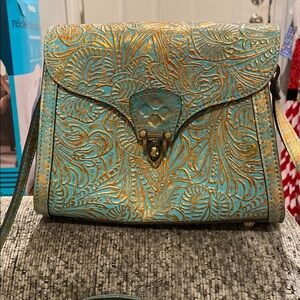Embossed Turquoise and Gold Women's Bag